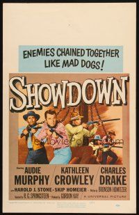 2y606 SHOWDOWN WC '63 cool artwork of Audie Murphy & enemies chained together!