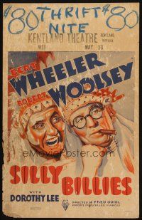 2y610 SILLY BILLIES WC '36 wacky art of Wheeler & Woolsey wearing Native American headdresses!