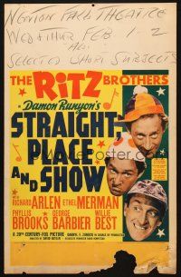 2y640 STRAIGHT, PLACE & SHOW WC '38 the wacky Ritz Brothers, Damon Runyon's horse racing play!