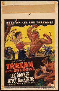 2y654 TARZAN & THE SHE-DEVIL WC '53 sexy Joyce MacKenzie swings whip at barechested Lex Barker!
