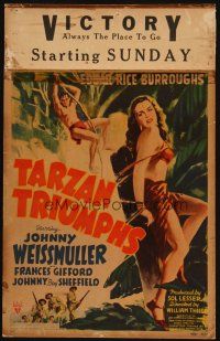 2y655 TARZAN TRIUMPHS WC '43 great artwork of Johnny Weissmuller & sexy Frances Gifford as Zandra!
