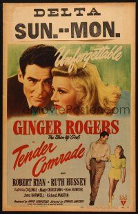 2y660 TENDER COMRADE WC '44 romantic art of pretty Chin-Up Girl Ginger Rogers & Robert Ryan!
