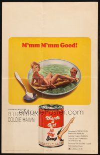 2y662 THERE'S A GIRL IN MY SOUP WC '71 Peter Sellers & Goldie Hawn, great Campbells soup can art!