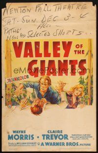 2y694 VALLEY OF THE GIANTS WC '38 cool art of logger Wayne Morris & pretty Claire Trevor!