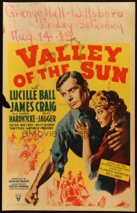 2y695 VALLEY OF THE SUN WC '42 art of sexy Lucille Ball holding onto tough cowboy James Craig!