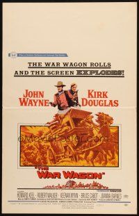2y706 WAR WAGON WC '67 cowboys John Wayne & Kirk Douglas, western armored stagecoach artwork!