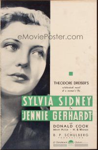 2y157 JENNIE GERHARDT pressbook '33 Sylvia Sidney in an adaptation of Theodore Dreiser novel!