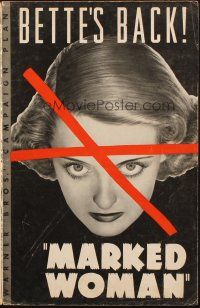 2y169 MARKED WOMAN pressbook '37 Bette Davis two-timing her way to love with Humphrey Bogart!