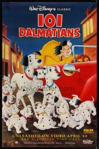 2z566 ONE HUNDRED & ONE DALMATIANS video 1sh R80s most classic Walt Disney canine family cartoon!
