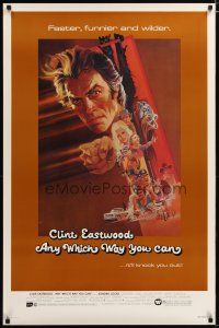 2z055 ANY WHICH WAY YOU CAN 1sh '80 cool artwork of Clint Eastwood by Bob Peak!