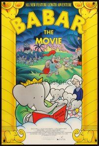 2z070 BABAR: THE MOVIE 1sh '89 cool art of classic cartoon elephants!