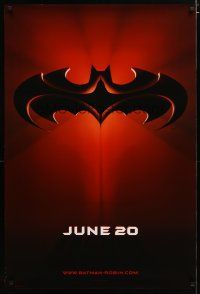 2z078 BATMAN & ROBIN advance DS 1sh '97 Clooney, O'Donnell, cool image of bat symbol!