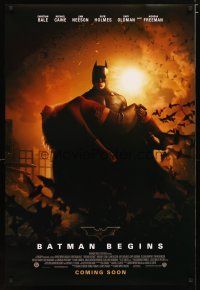 2z081 BATMAN BEGINS coming soon advance DS 1sh '05 Bale as the Caped Crusader carrying Katie Holmes