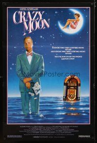 2z168 CRAZY MOON 1sh '86 Gray art of Kiefer Sutherland standing with flowers in ocean!