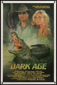 2z181 DARK AGE 1sh '87 John Jarratt, Nikki Coghill, Ernste art of crocodile horror down under!