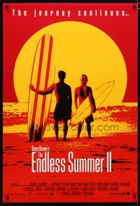 2z232 ENDLESS SUMMER 2 1sh '94 great image of surfers with boards on the beach at sunset!