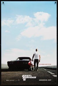 2z257 FAST & FURIOUS 6 teaser DS 1sh '13 image of Vin Diesel on racetrack w/Plymouth Superbird!