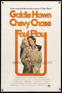 2z267 FOUL PLAY 1sh '78 wacky Lettick art of Goldie Hawn & Chevy Chase, screwball comedy!