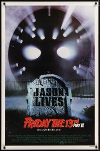 2z272 FRIDAY THE 13th PART VI 1sh '86 Jason Lives, cool image of hockey mask & tombstone!
