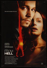 2z275 FROM HELL style B advance 1sh '01 close-up of Johnny Depp & Heather Graham!