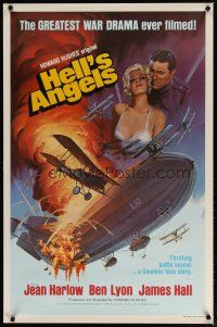 2z344 HELL'S ANGELS 1sh R79 Howard Hughes World War I classic, different art of sexy Jean Harlow!