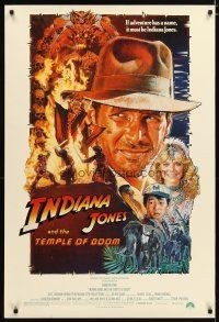 2z377 INDIANA JONES & THE TEMPLE OF DOOM 1sh '84 art of Harrison Ford & cast by Drew Struzan!