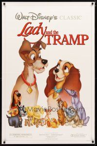 2z431 LADY & THE TRAMP 1sh R86 Walt Disney romantic canine dog classic cartoon!