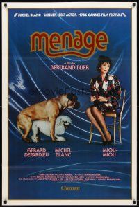 2z514 MENAGE 1sh '86 Tenue de Soiree, really outrageous image of Miou-Miou sitting with dogs!