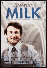 2z521 MILK DS 1sh '08 Gus Van Sant, close-up of Sean Penn in his Best Actor Academy role!