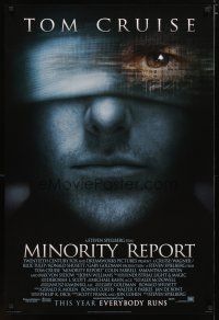 2z524 MINORITY REPORT style A int'l advance DS 1sh '02 Steven Spielberg, close-up of Tom Cruise!