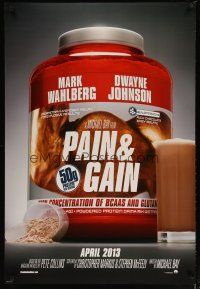 2z574 PAIN & GAIN teaser DS 1sh '13 tWahlberg, Dwayne Johnson, cool image of protein powder!