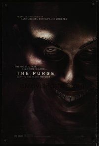 2z615 PURGE teaser DS 1sh '13 one night a year, all crime is legal, creepy close-up of mask!