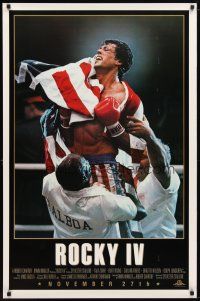 2z645 ROCKY IV advance 1sh '85 great image of heavyweight champ Sylvester Stallone in boxing ring!