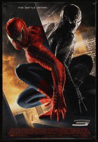 2z701 SPIDER-MAN 3 textured 1sh '07 Sam Raimi, Tobey Maguire in red & black costumes!