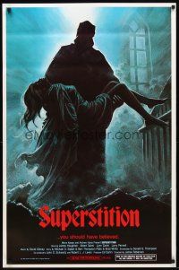 2z731 SUPERSTITION 1sh '84 art of ghoulish figure carrying girl, you should have believed!