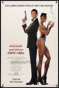 2z791 VIEW TO A KILL advance 1sh '85 art of Moore as Bond 007 & smoking Grace Jones by Goozee!