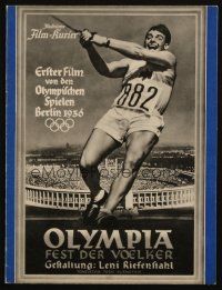 3a0191 OLYMPIAD blue style German program '38 Leni Riefenstahl's 1936 Berlin Olympics documentary!