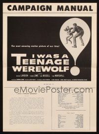 3a0908 I WAS A TEENAGE WEREWOLF pressbook '57 AIP classic, great art of monster attacking sexy babe!
