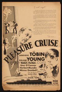 3a1014 PLEASURE CRUISE pressbook '33 Genevieve Tobin, Roland Young, cool cruise ship artwork!