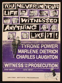 3a1206 WITNESS FOR THE PROSECUTION pressbook '58 Wilder, Tyrone Power, Marlene Dietrich, Laughton