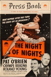 3a0984 NIGHT OF NIGHTS English pressbook '39 Pat O'Brien, Olympe Bradna, Roland Young, Broadway!
