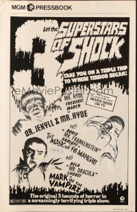 3a0771 3 SUPERSTARS OF SHOCK pressbook '72 Boris Karloff, Bela Lugosi, March, cool monster art!