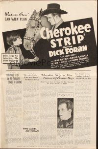 3a0823 CHEROKEE STRIP pressbook '37 great images of cowboy Dick Foran, pretty Jane Bryan!