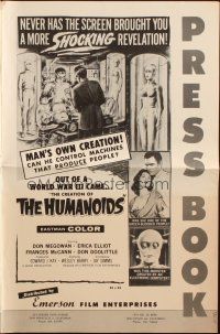 3a0830 CREATION OF THE HUMANOIDS pressbook '62 can he control machines that produce people!