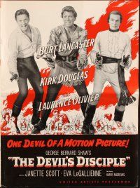 3a0841 DEVIL'S DISCIPLE pressbook '59 Burt Lancaster, Kirk Douglas & Laurence Olivier all with guns!
