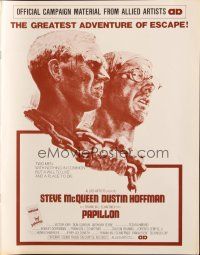 3a1003 PAPILLON pressbook '73 great art of prisoners Steve McQueen & Dustin Hoffman by Tom Jung!
