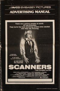 3a1050 SCANNERS pressbook '81 David Cronenberg, in 20 seconds your head explodes, sci-fi Joann art!