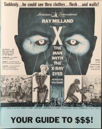 3a1211 X: THE MAN WITH THE X-RAY EYES pressbook '63 Ray Milland strips souls & bodies, cool art!