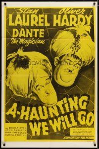 3b023 A-HAUNTING WE WILL GO 1sh R60s wacky Stan Laurel & Oliver Hardy in turbans!
