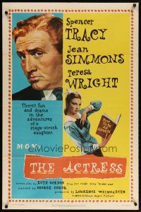 3b015 ACTRESS 1sh '53 Jean Simmons, cool close-up art of Spencer Tracy!